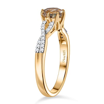 D'Joy AAA Turkizite and White Zircon 1.30 ctw Infinity Ring in 18K Vermeil Yellow Gold Over Sterling Silver (Size 10.0)