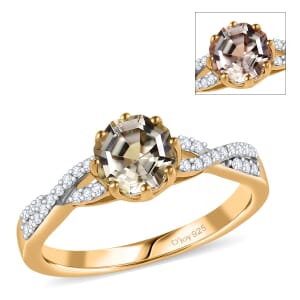 D'Joy AAA Turkizite and White Zircon 1.30 ctw Infinity Ring in 18K Vermeil Yellow Gold Over Sterling Silver (Size 5.0)