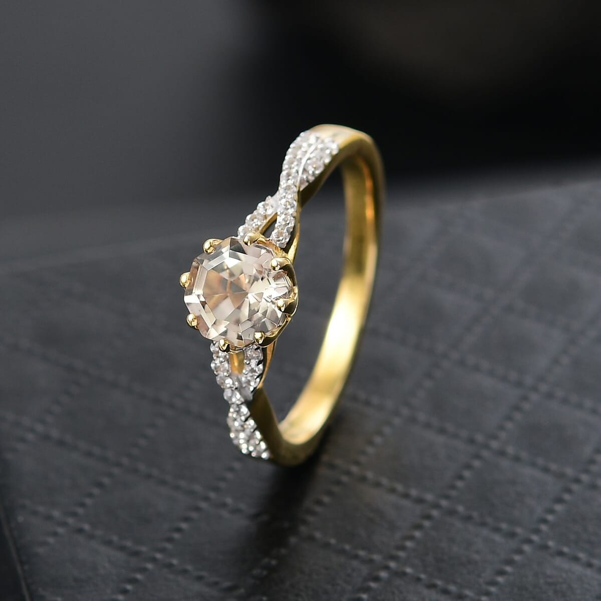 D'Joy AAA Turkizite and White Zircon 1.30 ctw Infinity Ring in 18K Vermeil Yellow Gold Over Sterling Silver (Size 5.0) image number 1