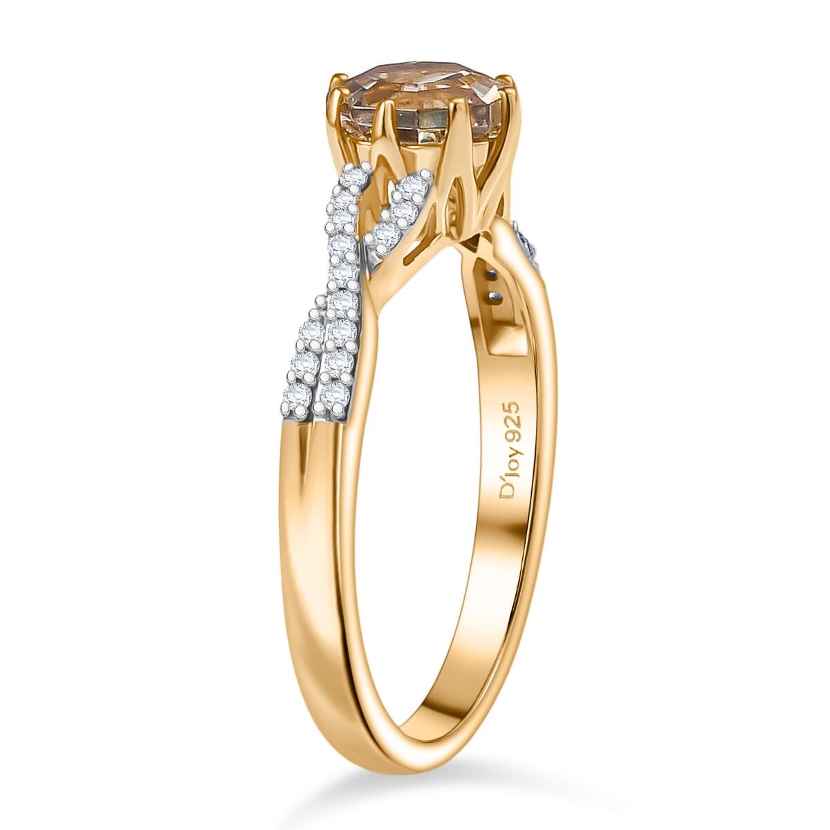 D'Joy AAA Turkizite and White Zircon 1.30 ctw Infinity Ring in 18K Vermeil Yellow Gold Over Sterling Silver (Size 5.0) image number 3