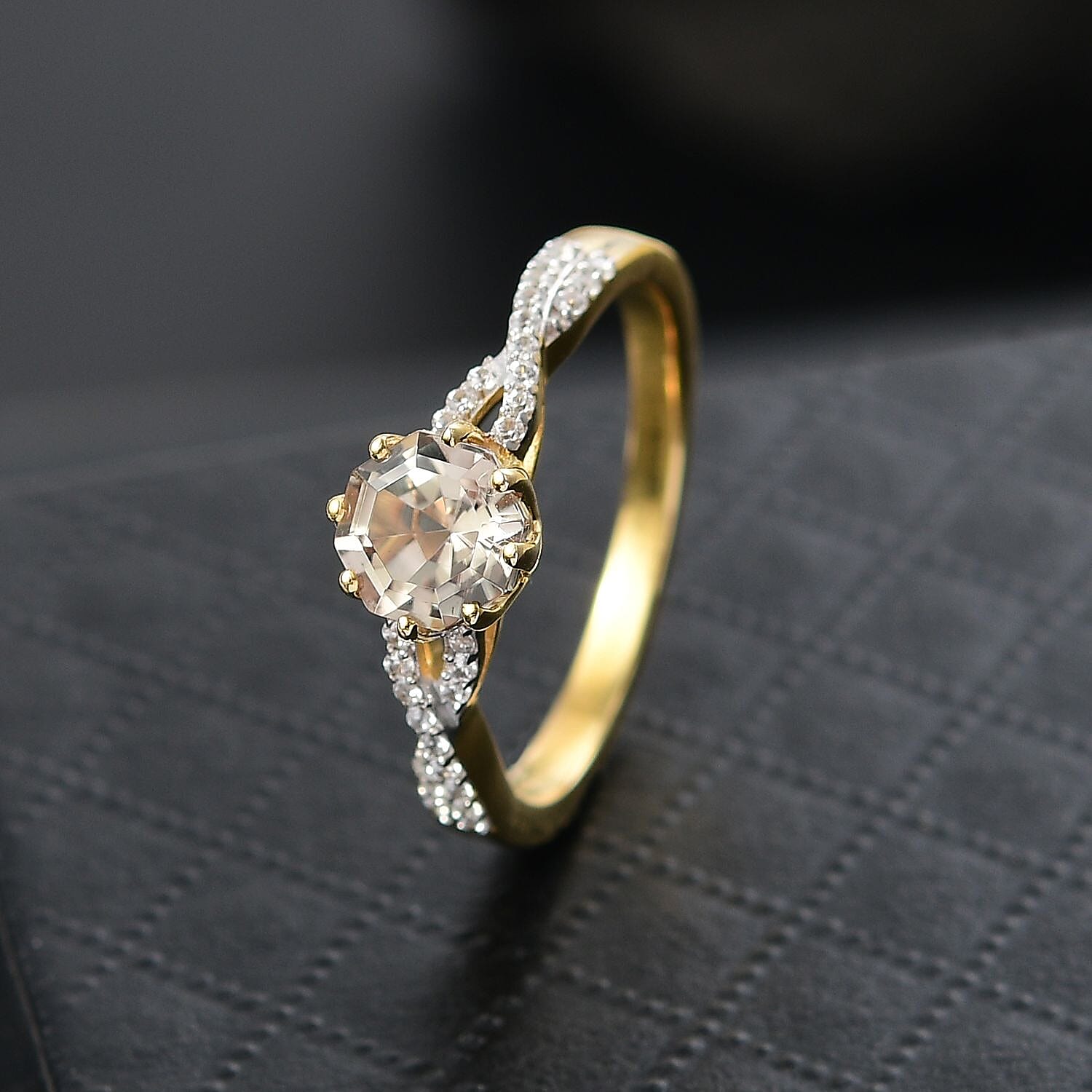 D'Joy AAA Turkizite and White Zircon 1.30 ctw Infinity Ring in 18K Vermeil Yellow Gold Over Sterling Silver (Size 6.0)