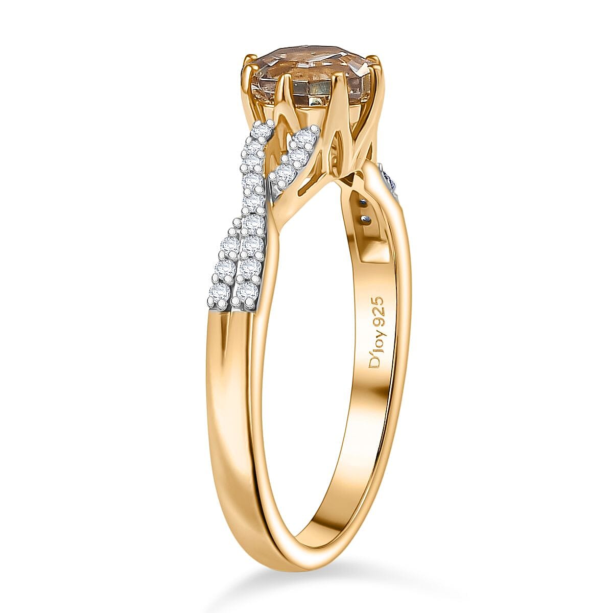 D'Joy AAA Turkizite and White Zircon 1.30 ctw Infinity Ring in 18K Vermeil Yellow Gold Over Sterling Silver (Size 6.0)