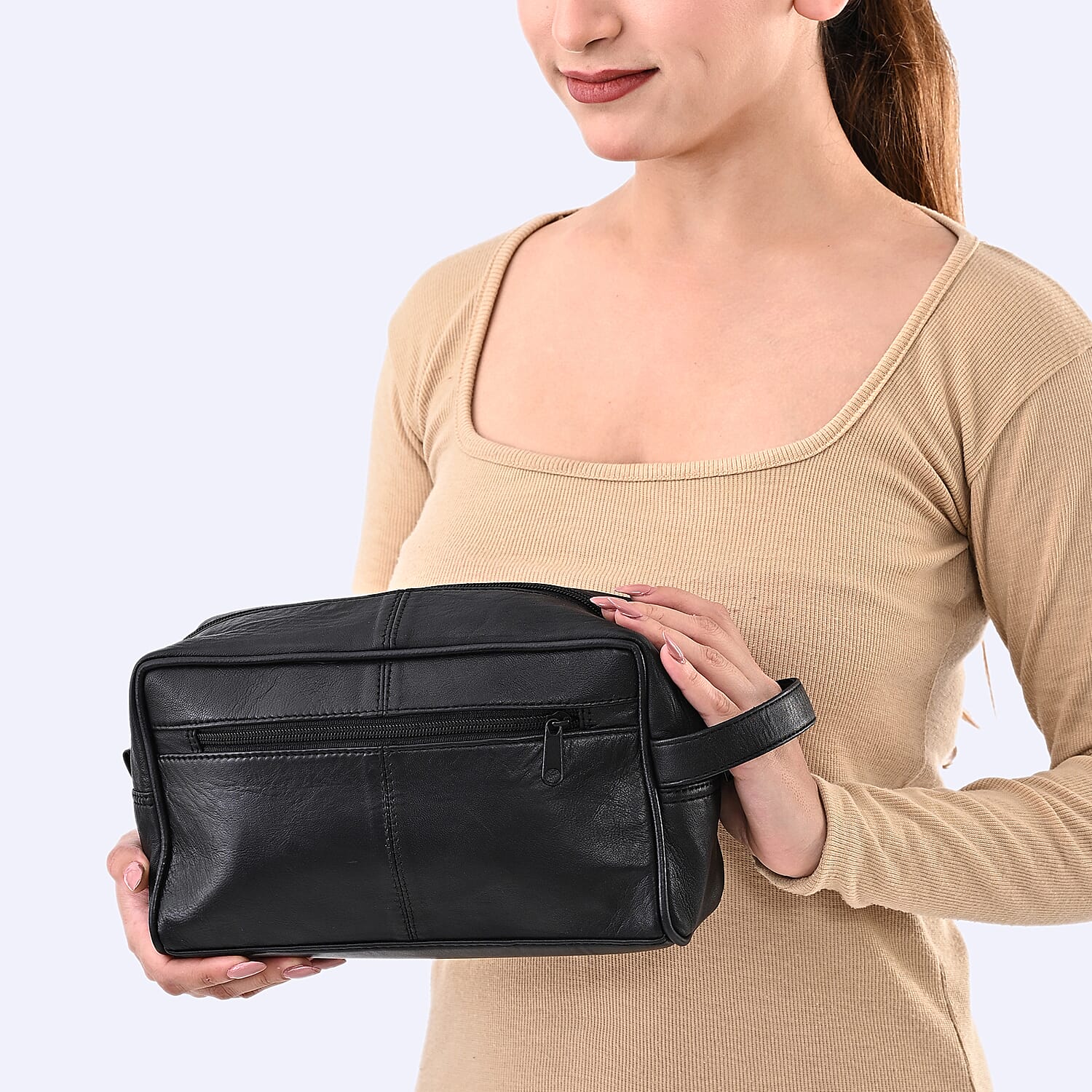 Black Genuine leather Tolitery Kit Pouch