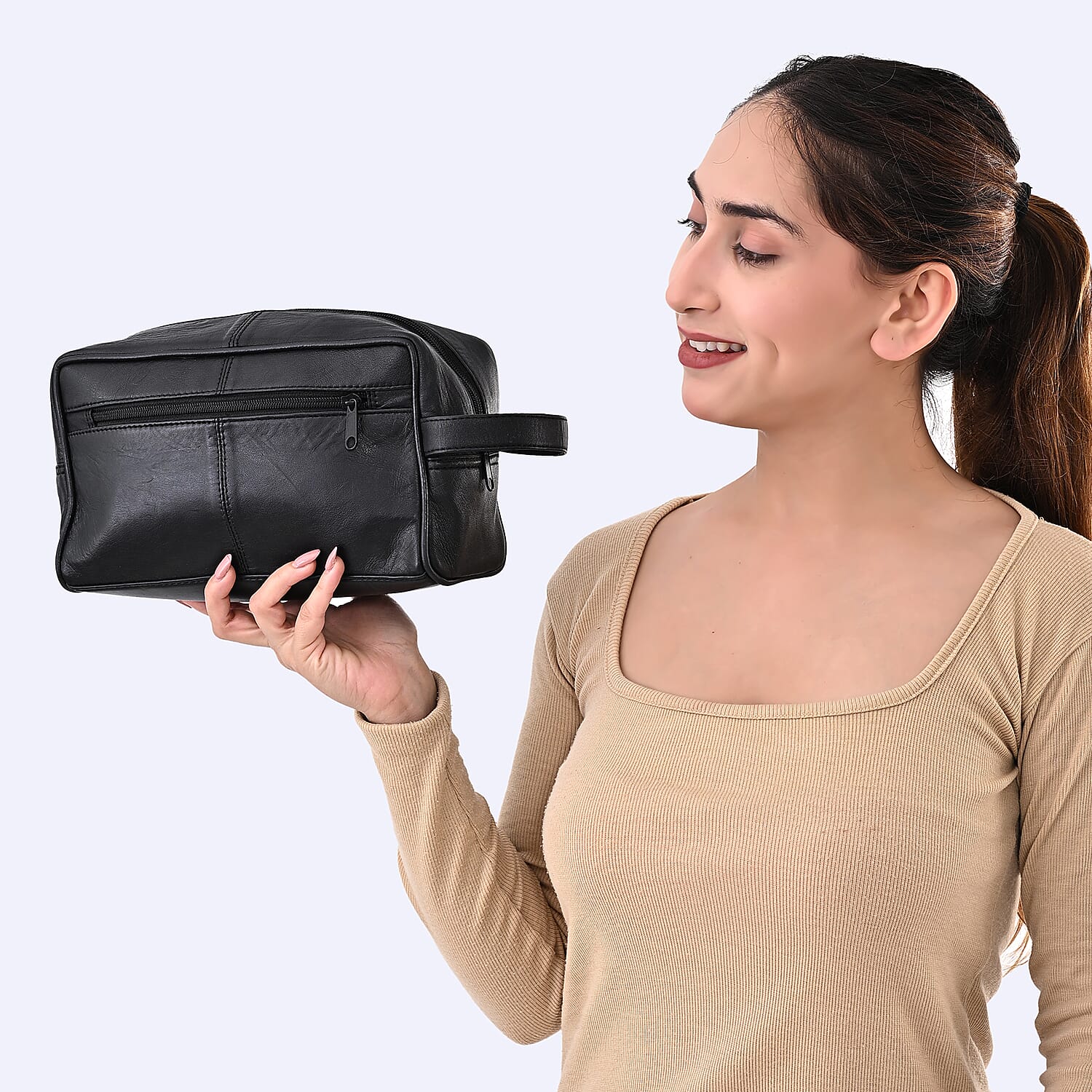 Black Genuine leather Tolitery Kit Pouch