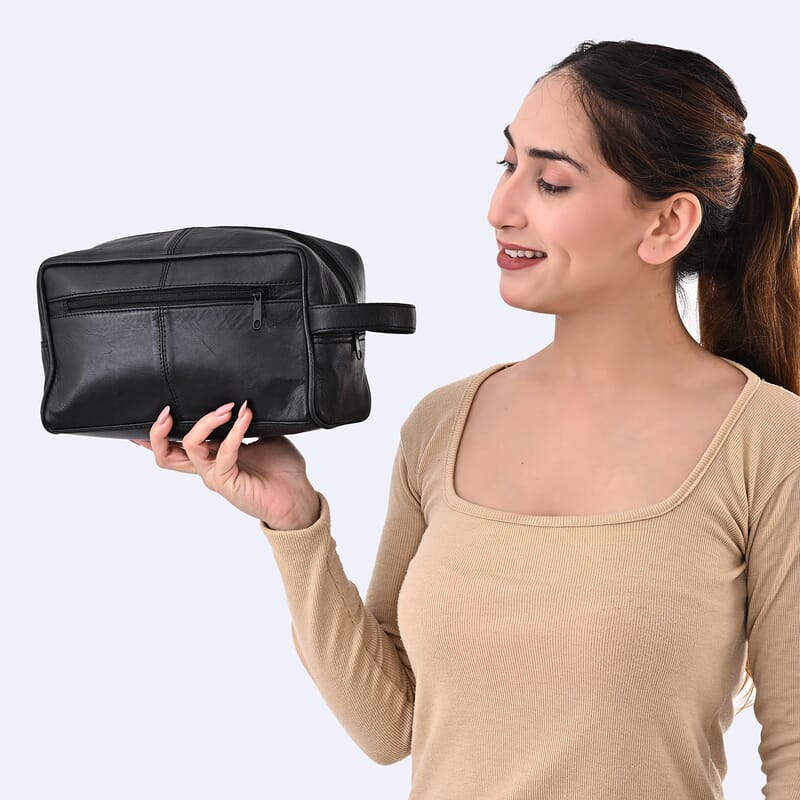 Black Genuine leather Tolitery Kit Pouch