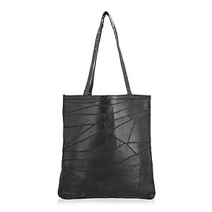 La Marey Black Genuine Leather Handbag with Matching Faux Shoulder Strap