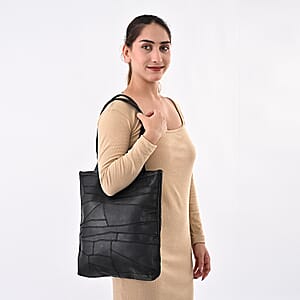 La Marey Black Genuine Leather Handbag with Matching Faux Shoulder Strap