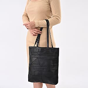 La Marey Black Genuine Leather Handbag with Matching Faux Shoulder Strap