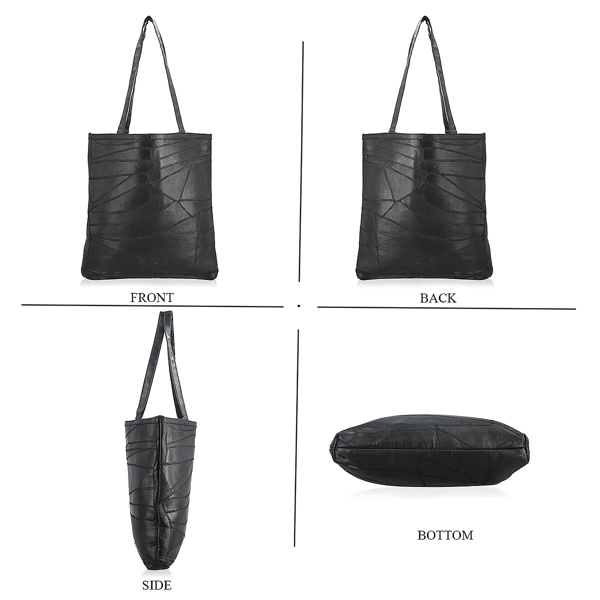 La Marey Black Genuine Leather Handbag with Matching Faux Shoulder Strap image number 4