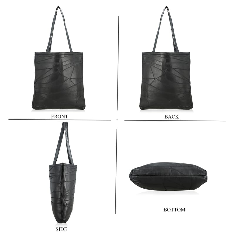 La Marey Black Genuine Leather Handbag with Matching Faux Shoulder Strap