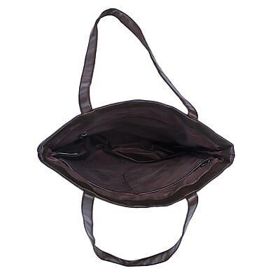 La Marey Brown Genuine Leather Handbag with Matching Faux Shoulder Strap