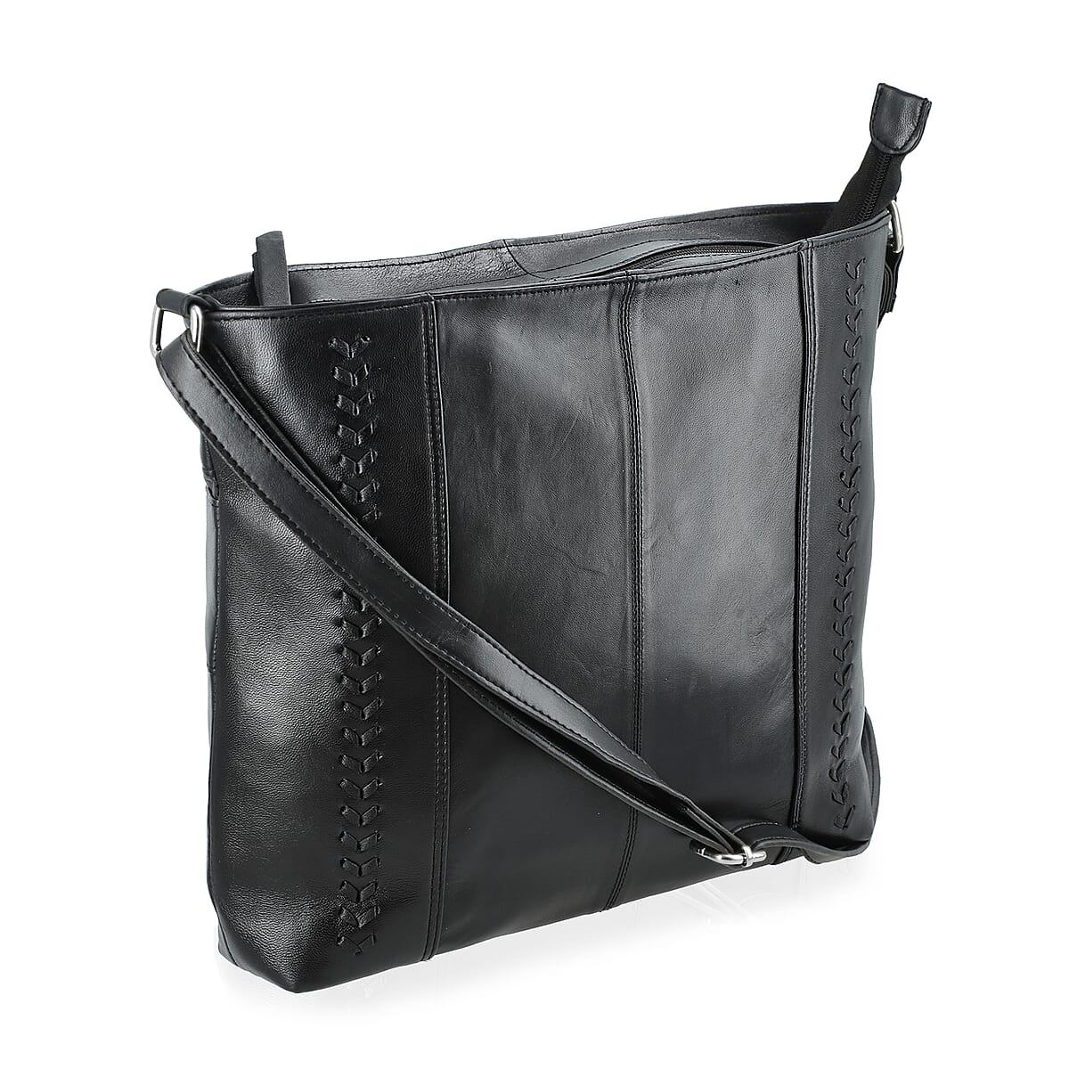 La Marey Black Genuine Leather Shoulder Bag with Faux Leather Strap image number 5