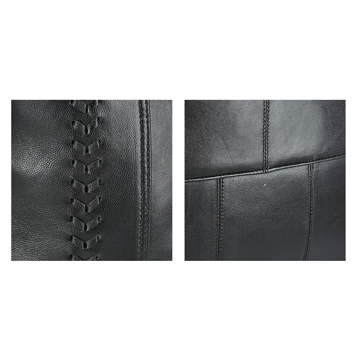 La Marey Black Genuine Leather Shoulder Bag with Faux Leather Strap image number 7