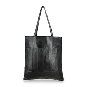 La Marey Black Genuine Leather Shoulder Bag with Faux Leather Strap