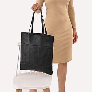 La Marey Black Genuine Leather Shoulder Bag with Faux Leather Strap