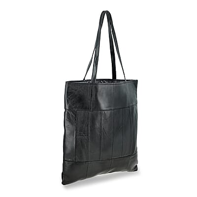 La Marey Black Genuine Leather Shoulder Bag with Faux Leather Strap