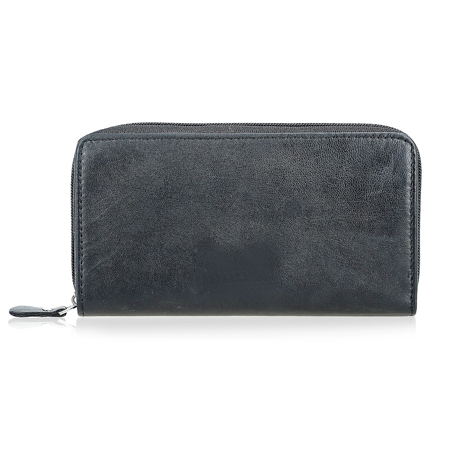 Livmore Black Genuine Leather Womens Wallet with Single Zip Compartment