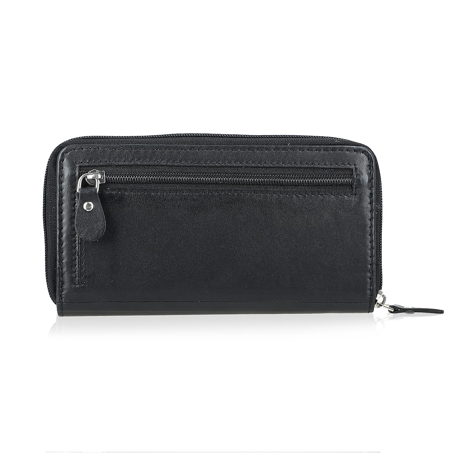 Livmore Black Genuine Leather Womens Wallet with Single Zip Compartment