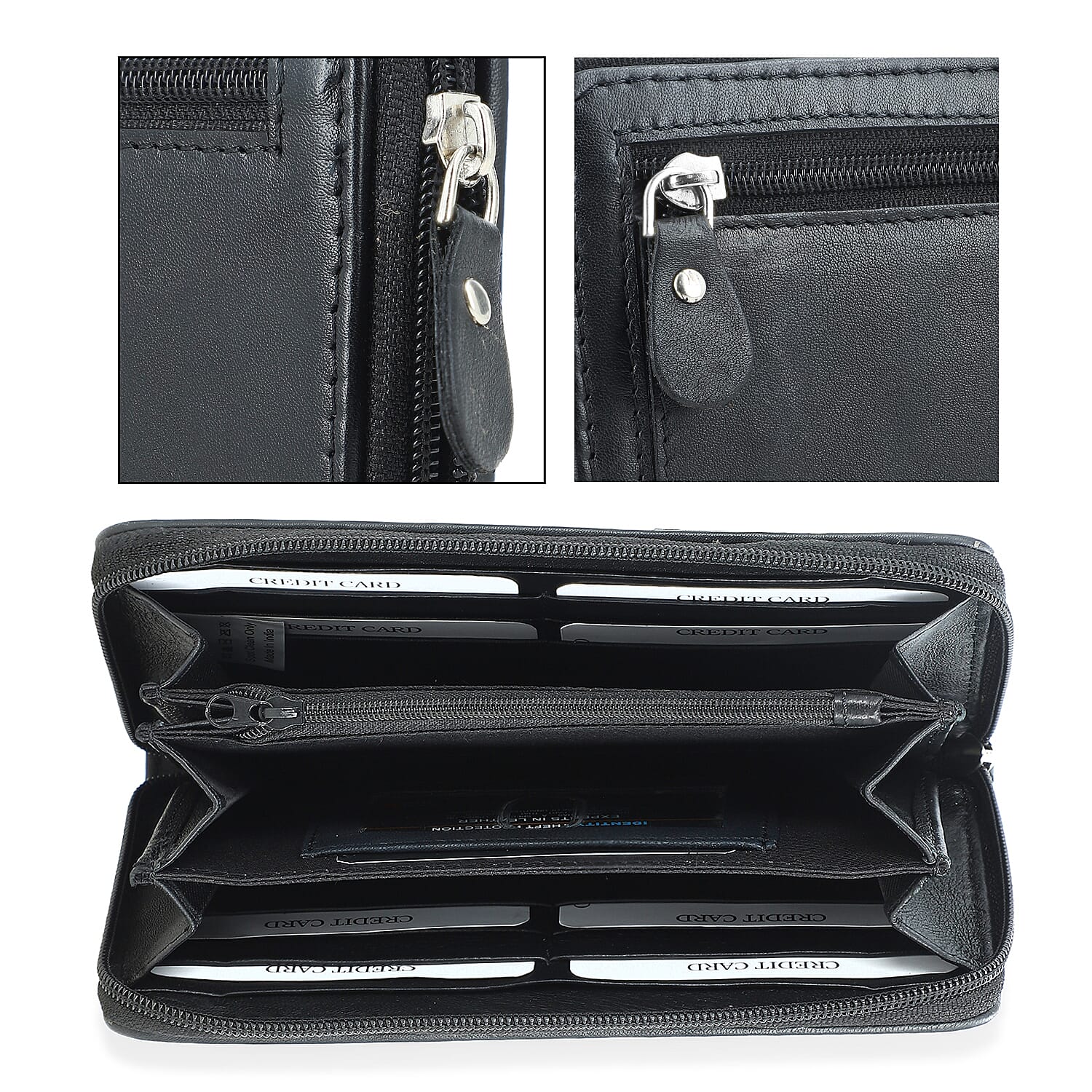 Livmore Black Genuine Leather Womens Wallet with Single Zip Compartment