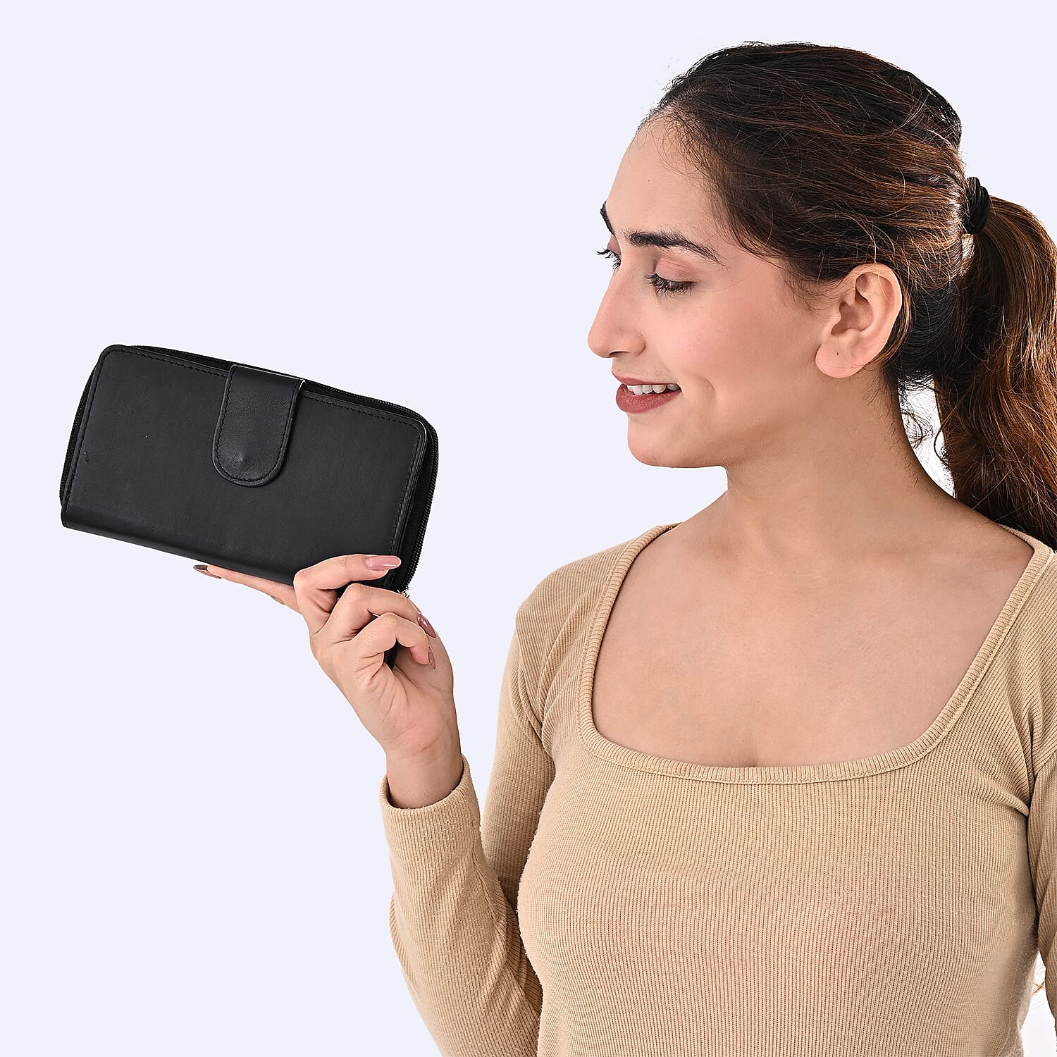 Livmore Black Genuine Leather Womens Wallet with Front Flap Closure