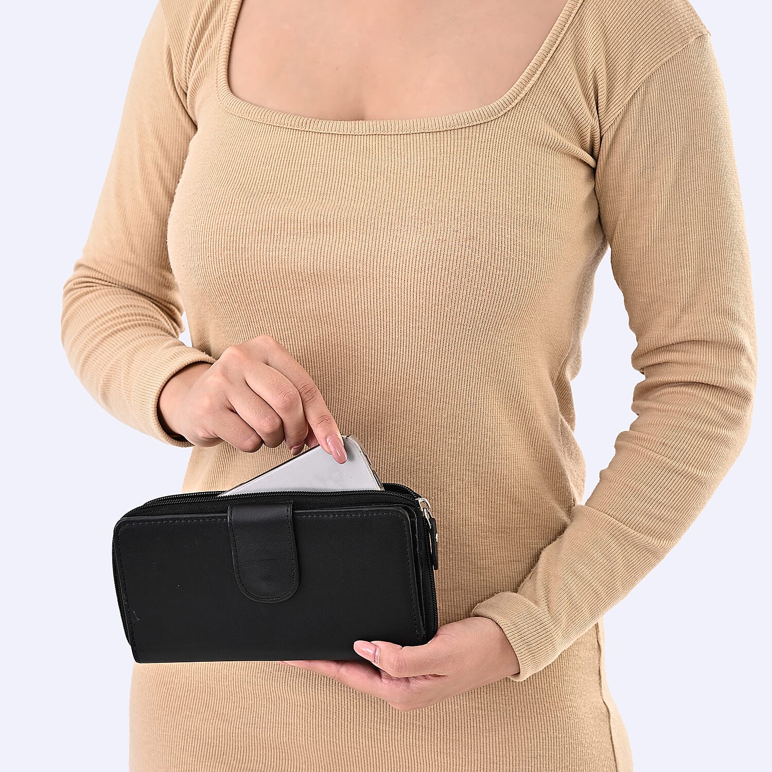 Livmore Black Genuine Leather Womens Wallet with Front Flap Closure