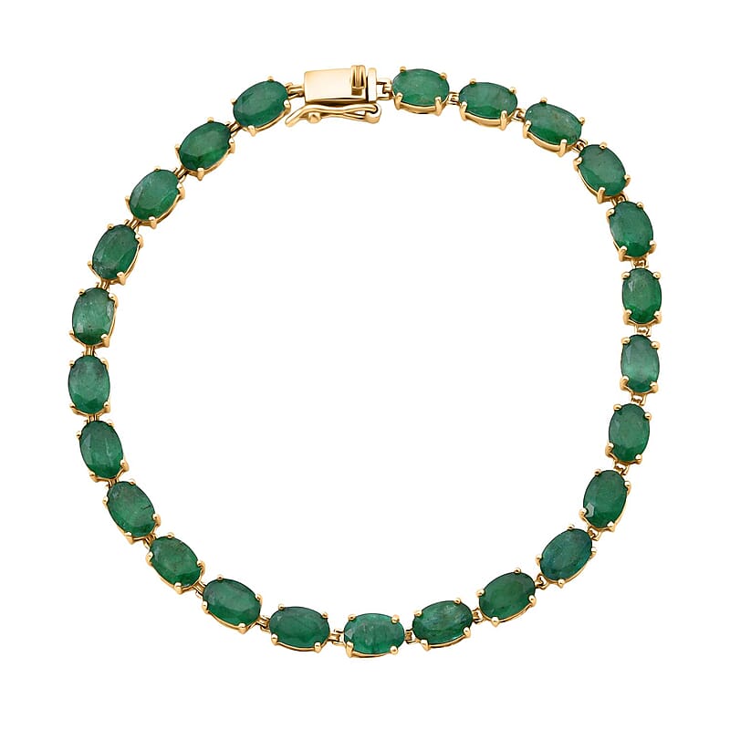 Luxoro AAA Kagem Zambian Emerald 8.40 ctw Bracelet in 10K Yellow Gold (6.50 In)