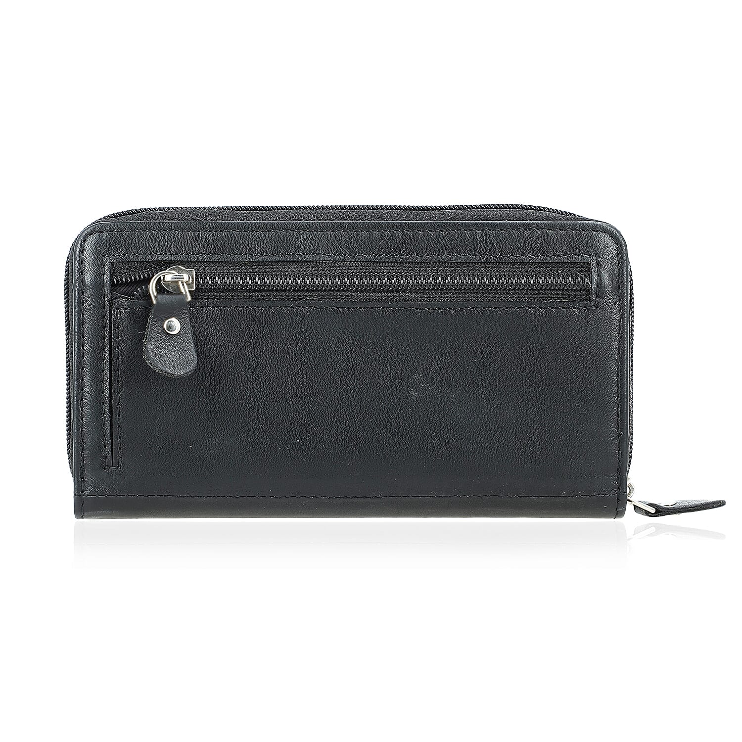 Livmore Black Genuine Leather Womens Wallet with Double Zip Compartment