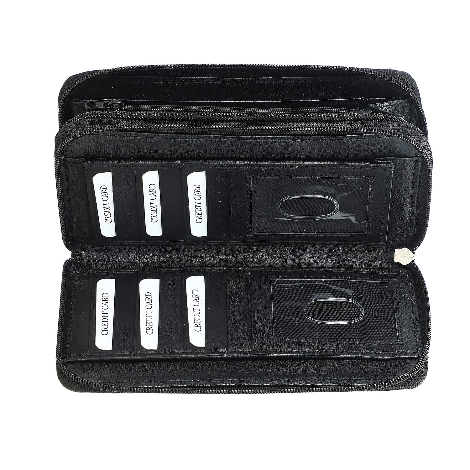 Livmore Black Genuine Leather Womens Wallet with Double Zip Compartment