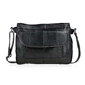 La Marey Black Genuine Leather Shoulder with Faux Leather Strap