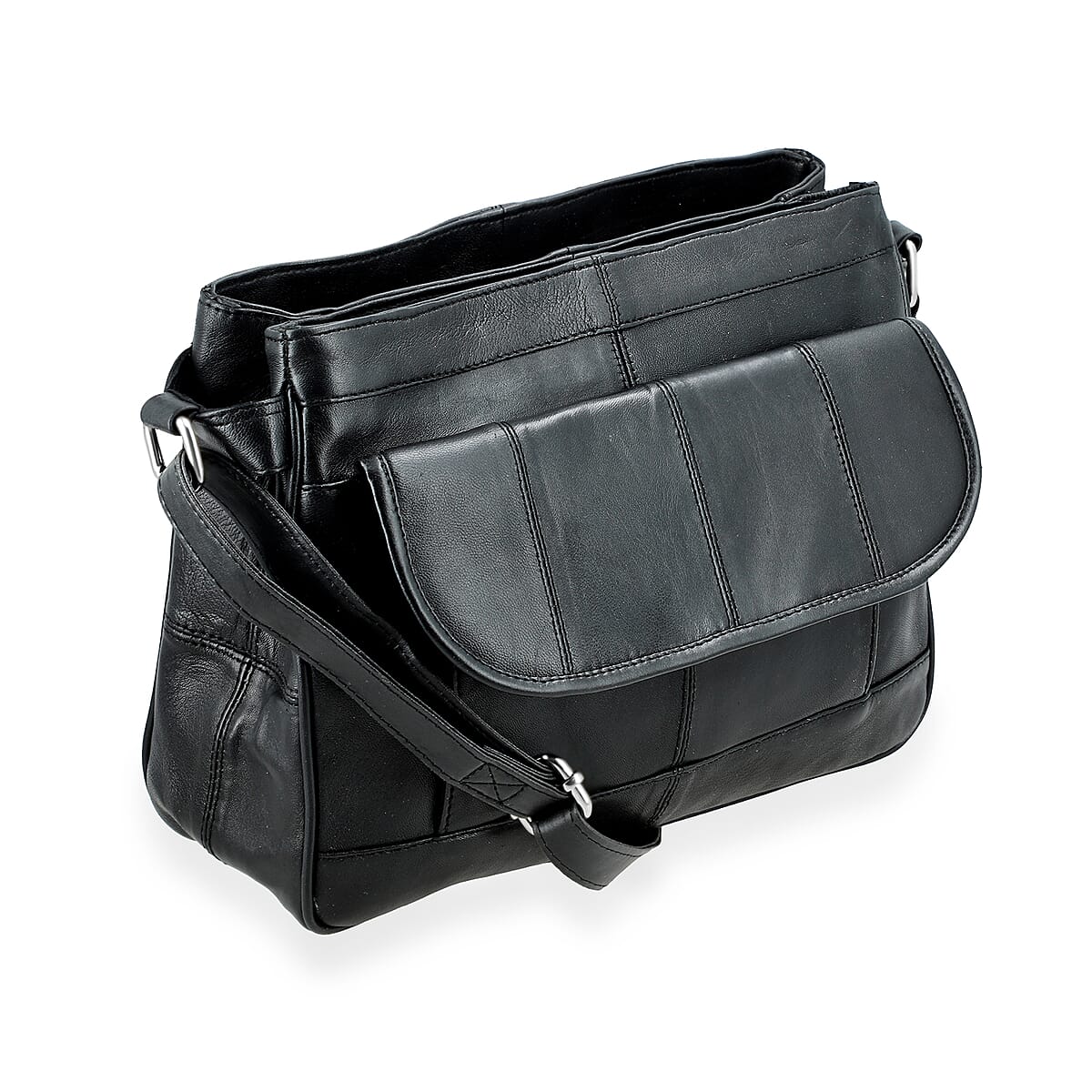 La Marey Black Genuine Leather Shoulder with Faux Leather Strap image number 7