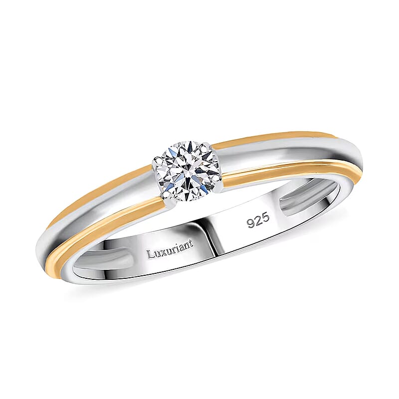 Luxuriant Lab Grown Diamond G-H SI 0.25 ctw Ring in 18K Vermeil YG and Rhodium Over Sterling Silver (Size 10.0)