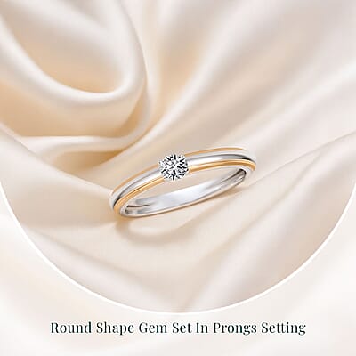 Luxuriant Lab Grown Diamond G-H SI 0.25 ctw Ring in 18K Vermeil YG and Rhodium Over Sterling Silver (Size 10.0)