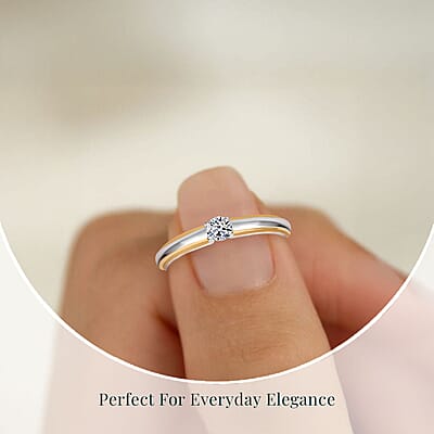 Luxuriant Lab Grown Diamond G-H SI 0.25 ctw Ring in 18K Vermeil YG and Rhodium Over Sterling Silver (Size 10.0)