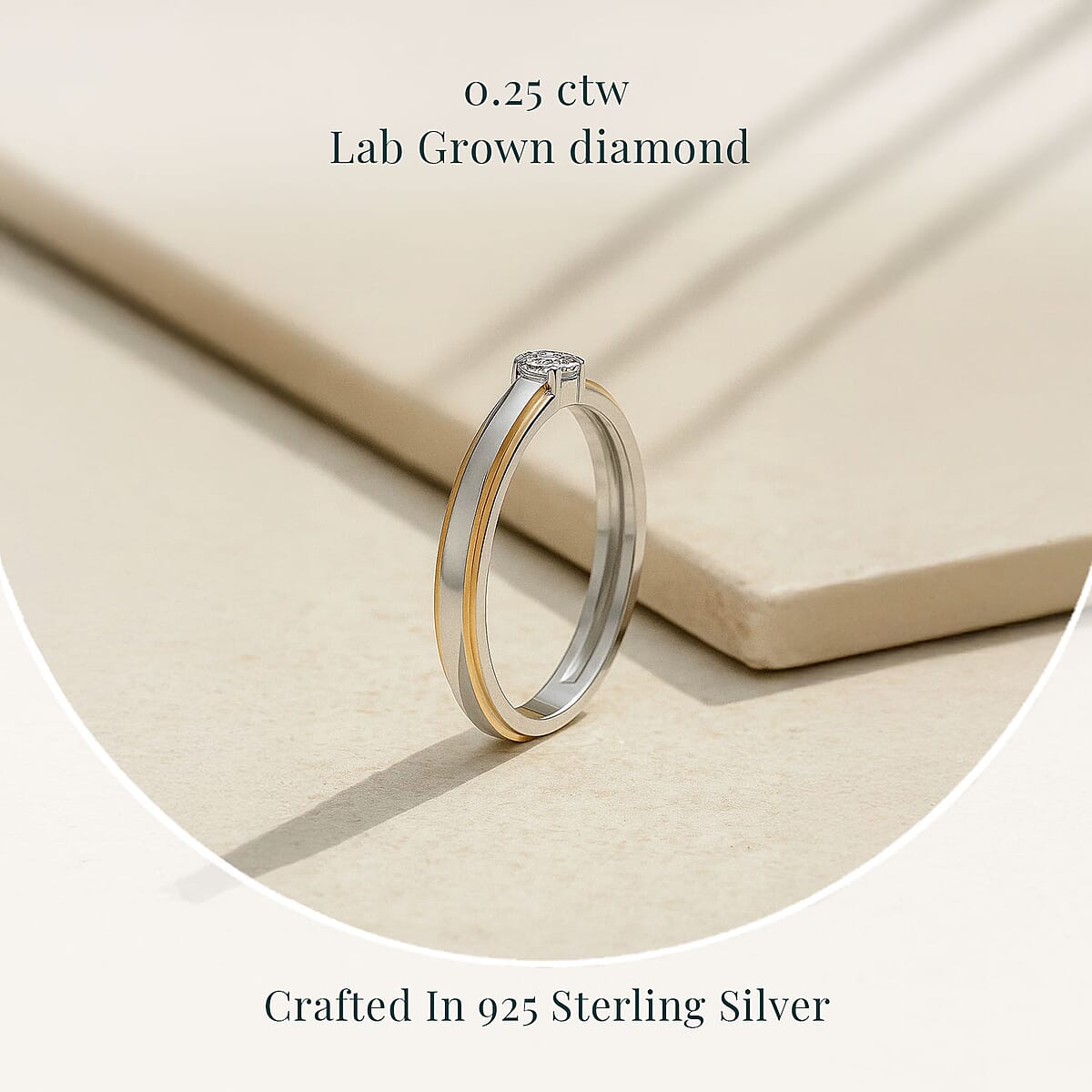 Luxuriant Lab Grown Diamond G-H SI 0.25 ctw Ring in 18K Vermeil YG and Rhodium Over Sterling Silver (Size 8.0) image number 2