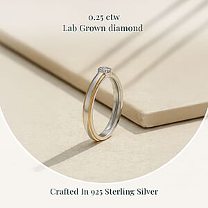 Luxuriant Lab Grown Diamond G-H SI 0.25 ctw Ring in 18K Vermeil YG and Rhodium Over Sterling Silver (Size 8.0)