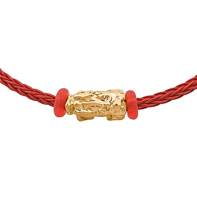 24 Yellow Gold Pixiu Charm Bracelet in Cord and Goldtone (6.50-7.50In)