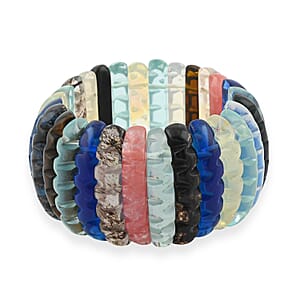 Carved Multi Quartz 501.65 ctw Wavy Stretch Bracelet (6-7In)