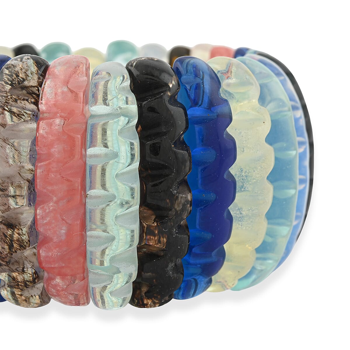 Carved Multi Quartz 501.65 ctw Wavy Stretch Bracelet (6-7In) image number 2