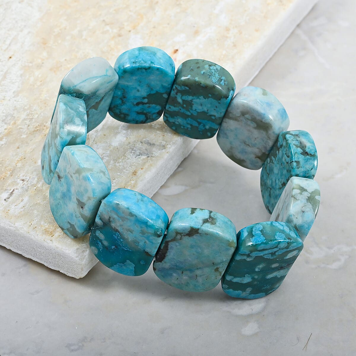 Cushion Turquoise Jasper 358.60 ctw Stretch Bracelet (6-7In) image number 1