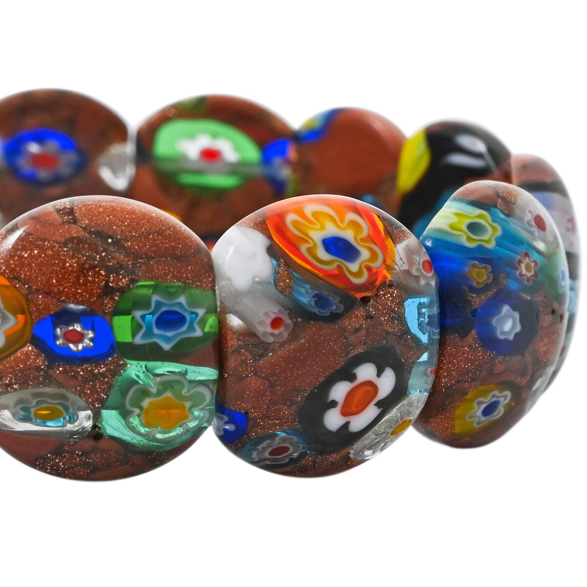 Brown Goldstone 128.55 ctw with Flower Cushion Stretch Bracelet (6-7In) image number 2
