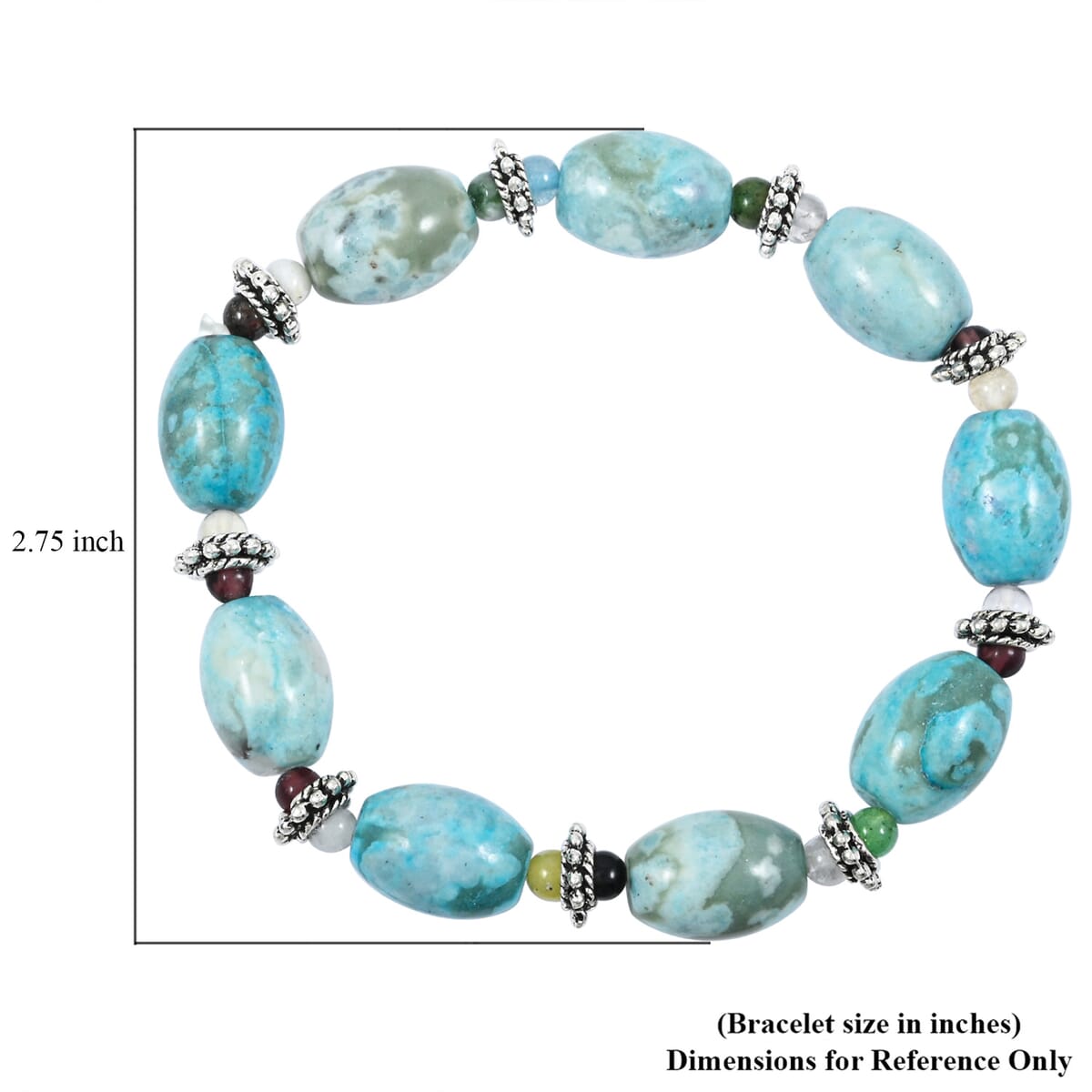Turquoise Jasper and Multi Gemstone 138.50 ctw Melon with Pewter Stretch Bracelet (6-7In) image number 3
