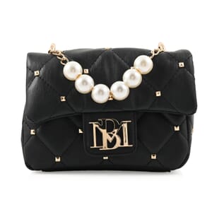 Badgley Mischka Black Quilted Vegan Leather Pearl Crossbody Bag (8x5.5x4.8) Black