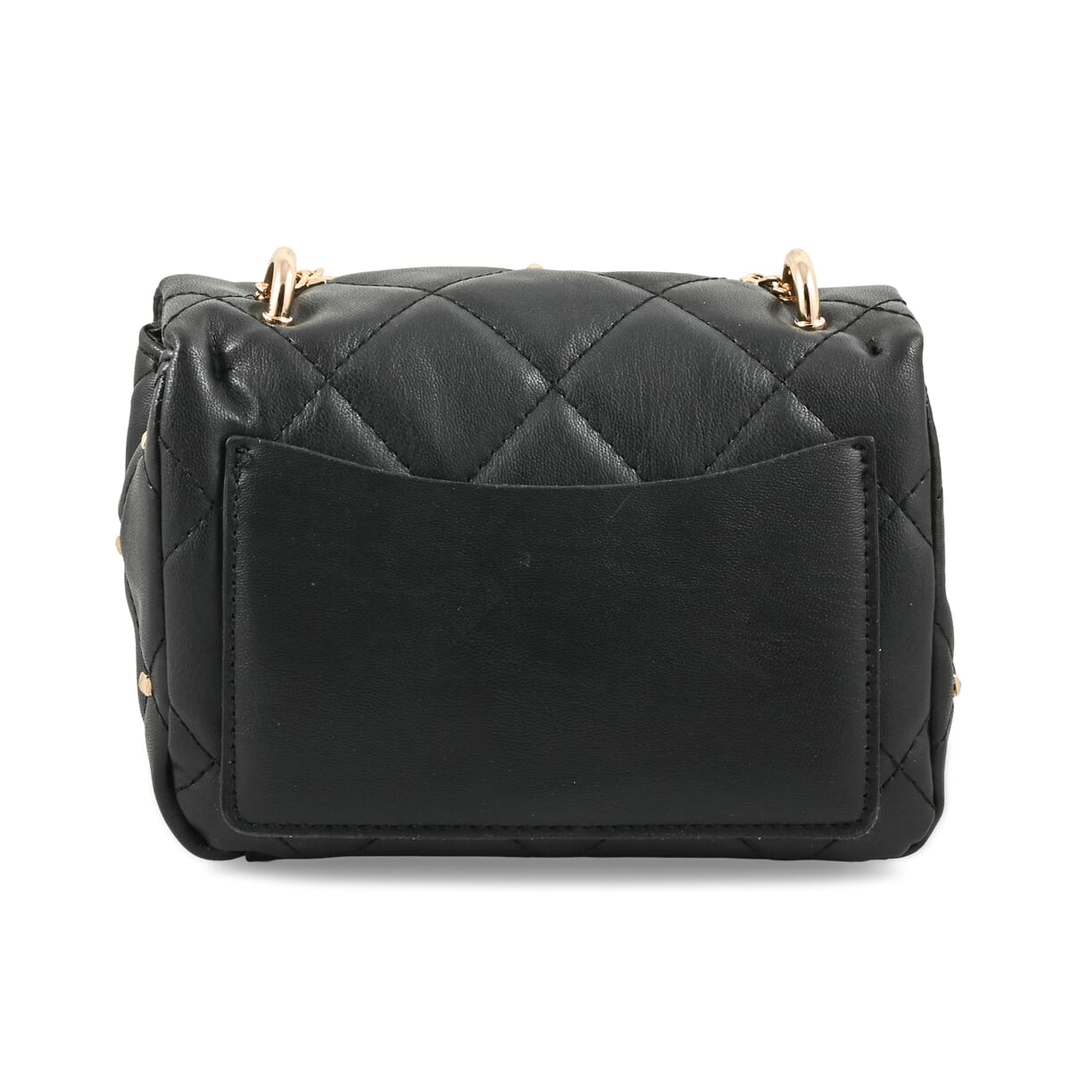 Badgley Mischka Black Quilted Vegan Leather Pearl Crossbody Bag (8x5.5x4.8) Black image number 1