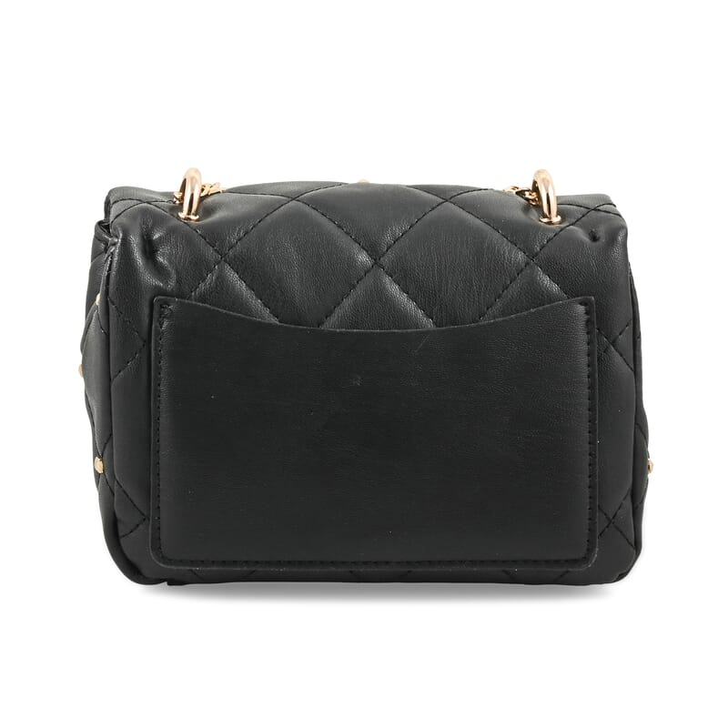 Badgley Mischka Black Quilted Vegan Leather Pearl Crossbody Bag (8x5.5x4.8)
