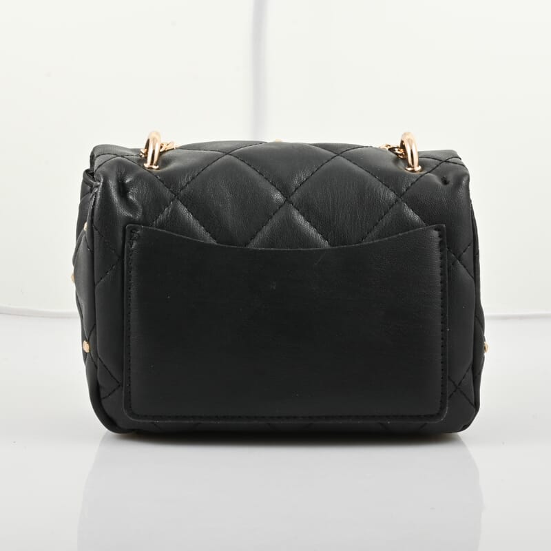 Badgley Mischka Black Quilted Vegan Leather Pearl Crossbody Bag (8x5.5x4.8)