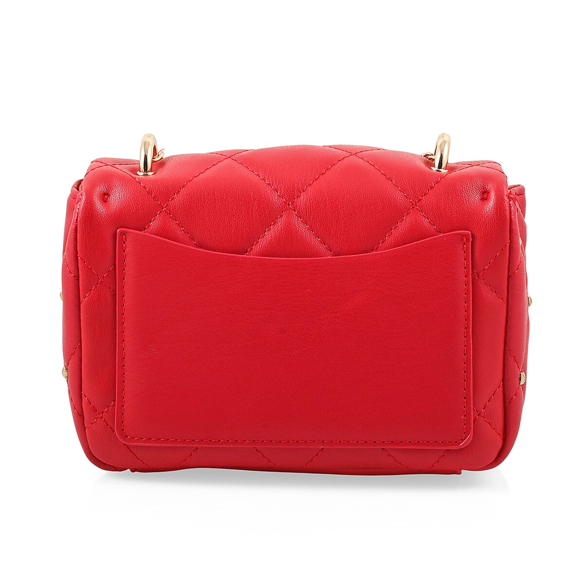 Badgley Mischka Red Quilted Vegan Leather Pearl Crossbody Bag (8x5.5x4.8) image number 1