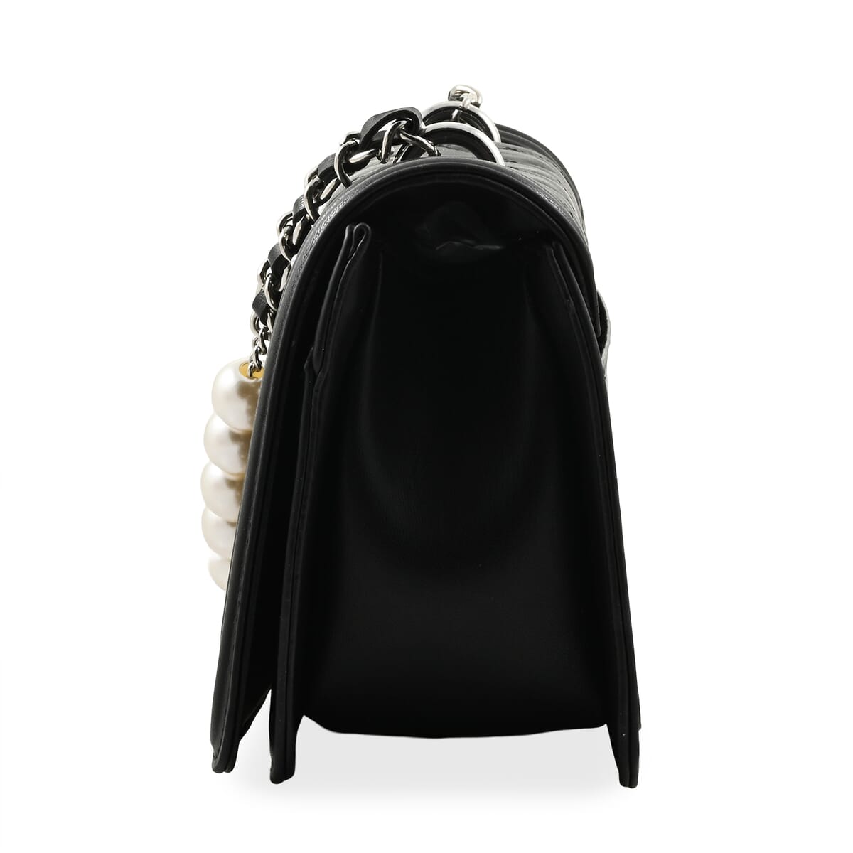 Badgley Mischka Black Quilted Vegan Leather Pearl Crossbody Bag (10x6x3.5) image number 1