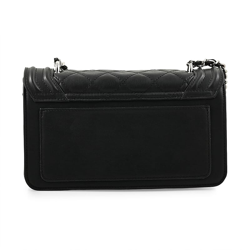 Badgley Mischka Black Quilted Vegan Leather Pearl Crossbody Bag (10x6x3.5)