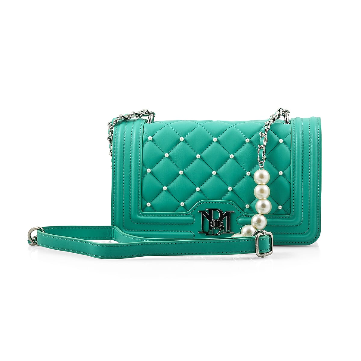 Badgley Mischka Mint Quilted Vegan Leather Pearl Crossbody Bag (10x6x3.5) image number 0