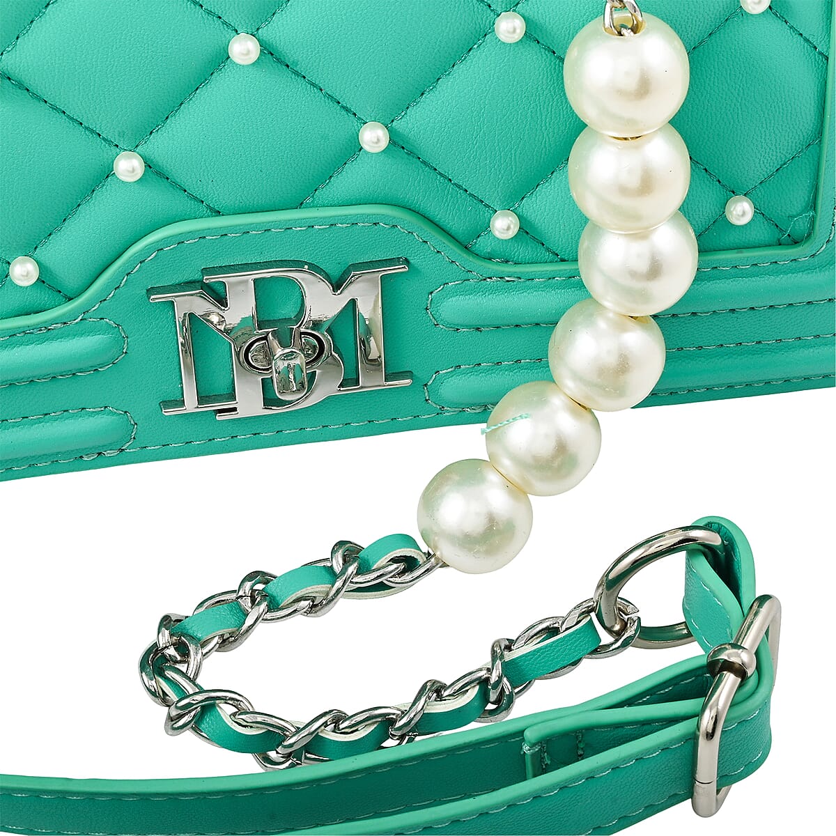 Badgley Mischka Mint Quilted Vegan Leather Pearl Crossbody Bag (10x6x3.5) image number 3